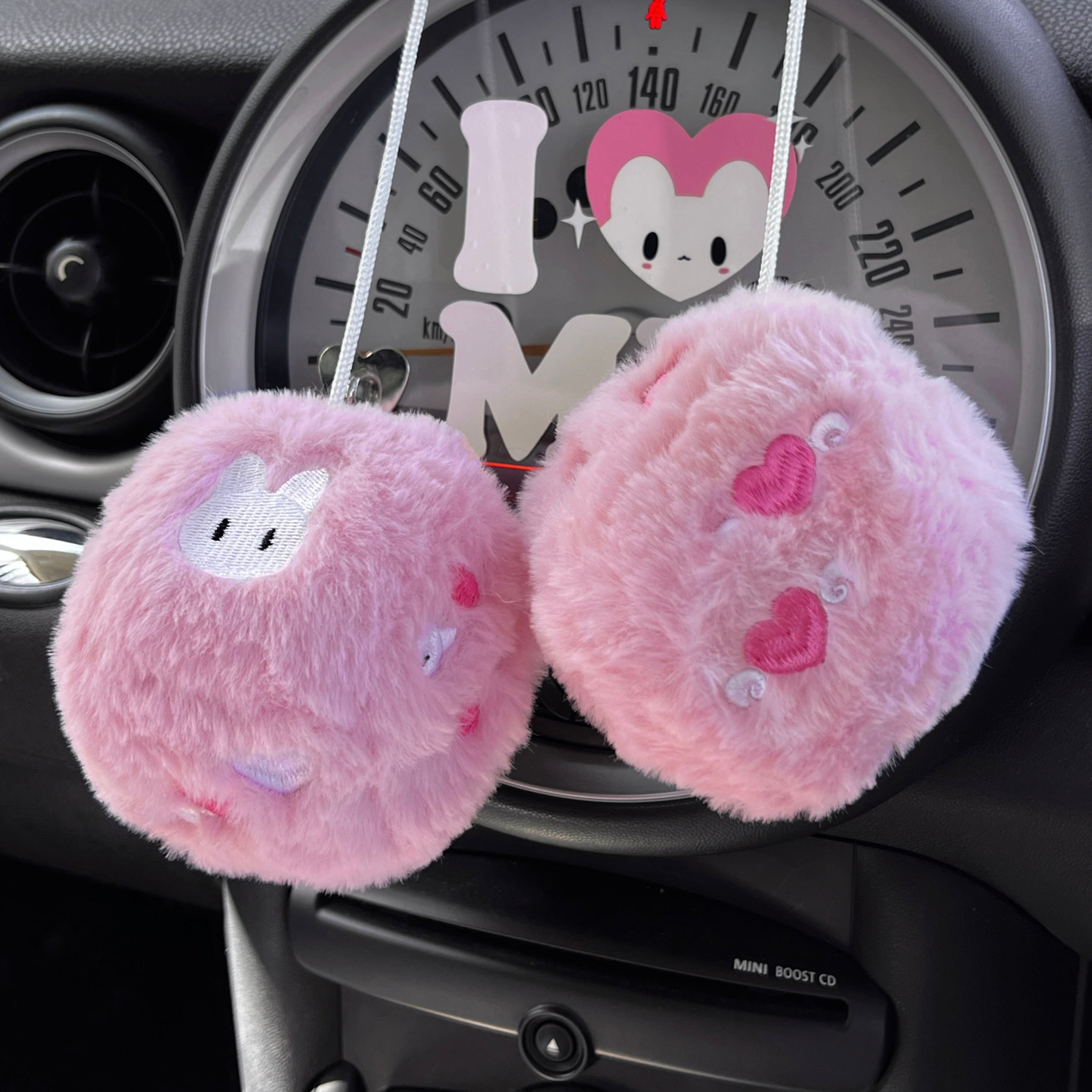 PINK BUNNY FLUFFY DICE CHARM – SUPERLOVE