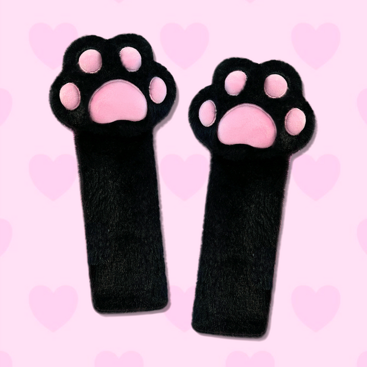 BLACK CAT PAW SEATBELT COVER SET