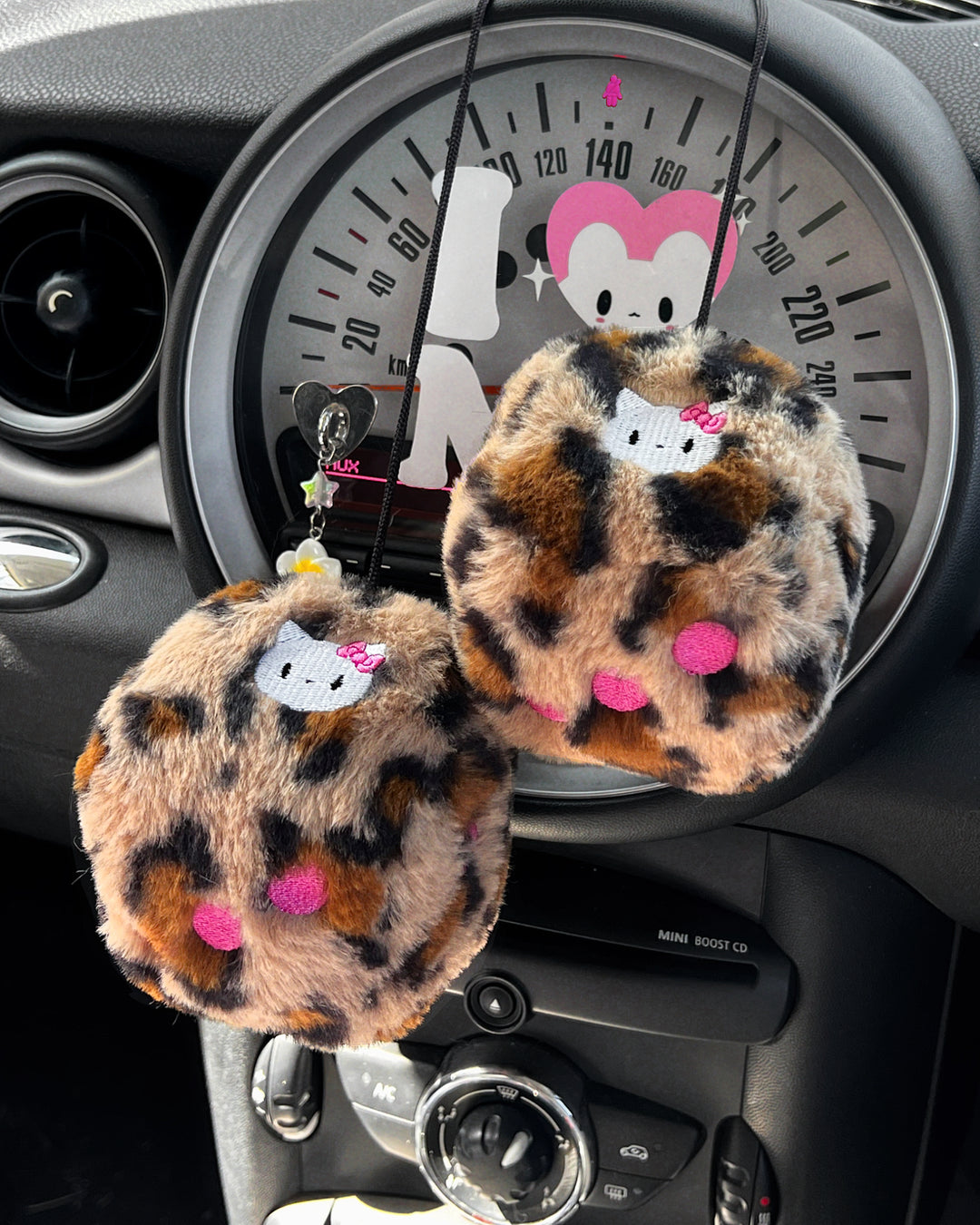 LEOPARD PRINT FLUFFY DICE CHARM