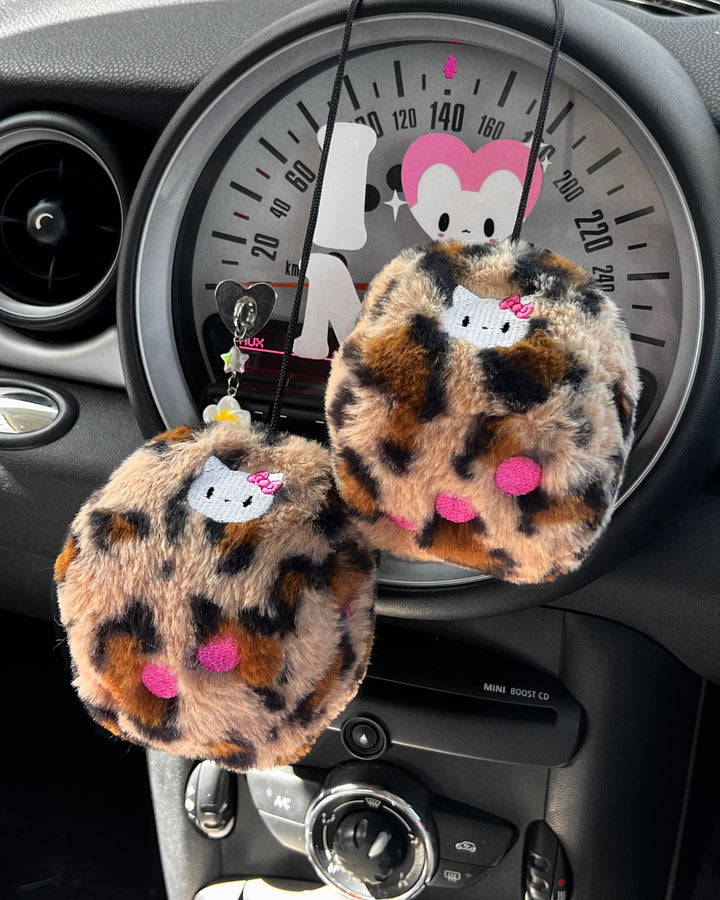 LEOPARD PRINT FLUFFY DICE CHARM