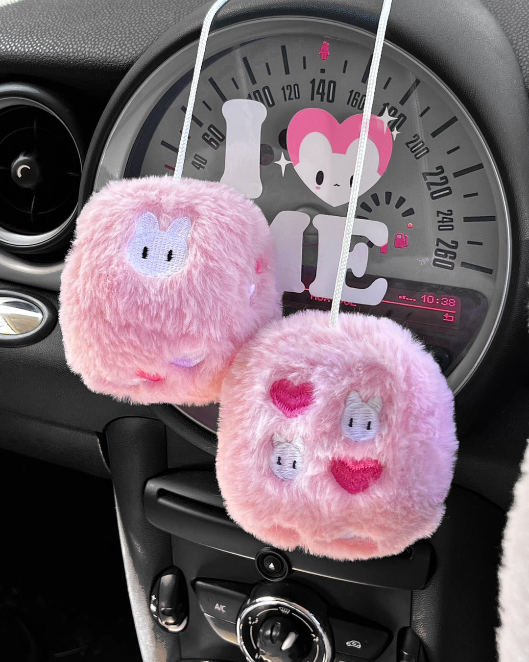 PINK BUNNY FLUFFY DICE CHARM