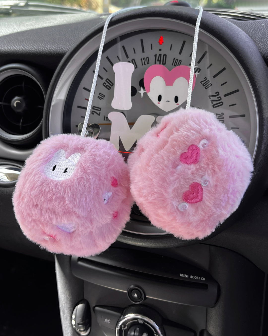 PINK BUNNY FLUFFY DICE CHARM