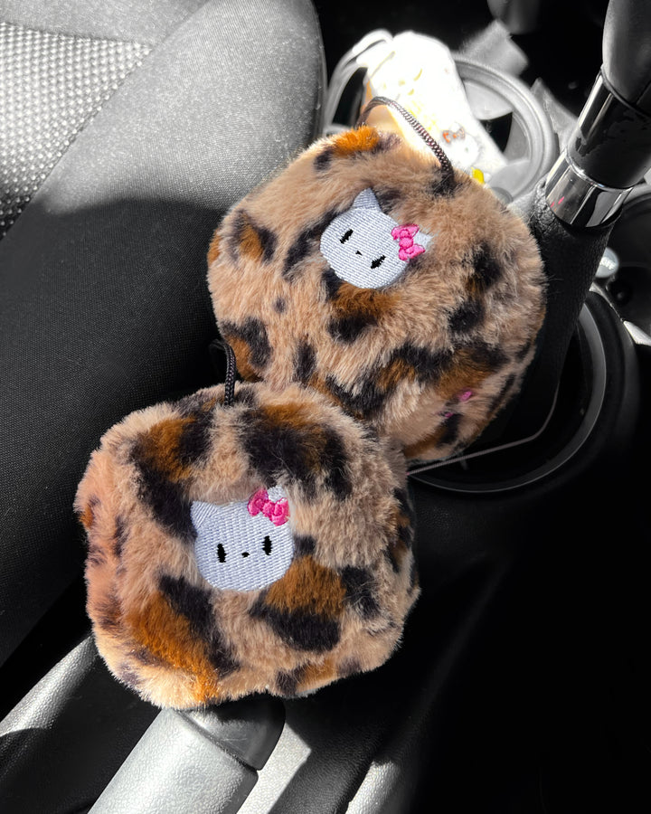 LEOPARD PRINT FLUFFY DICE CHARM