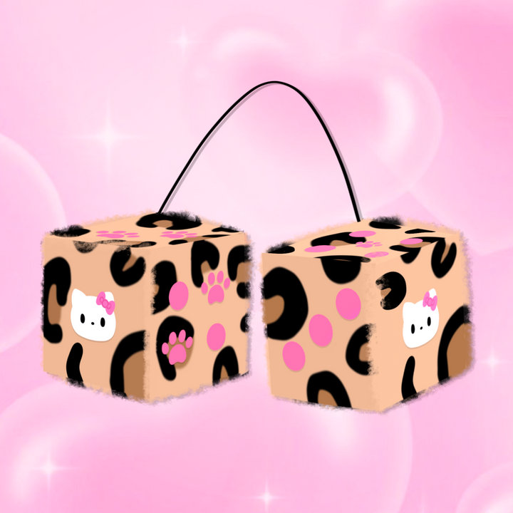 LEOPARD PRINT FLUFFY DICE CHARM