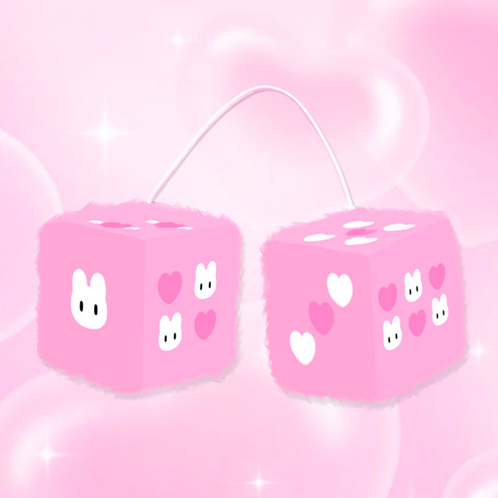 PINK BUNNY FLUFFY DICE CHARM